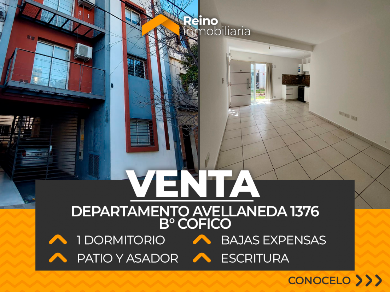 DEPARTAMENTO EN VENTA AVELLANEDA 1376 B° COFICO - 1 DORMITORIO - PATIO Y ASADOR - APTO CREDITO