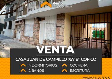 CASA AMPLIA B° COFICO - 4 DORMITORIOS - 2 BAÑOS - COCHERA - EN VENTA